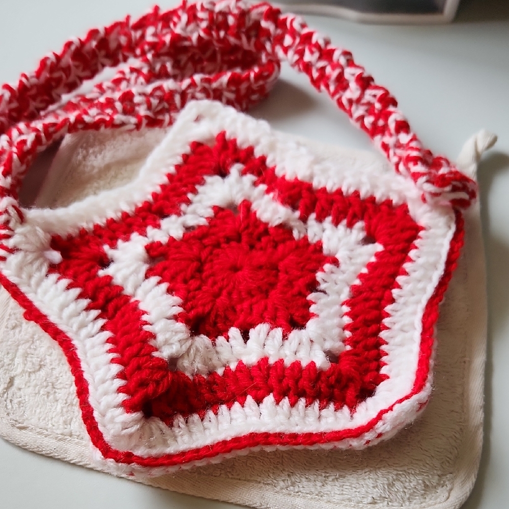 Handmade Red and White Crochet Bag
